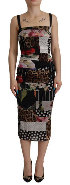Dolce & Gabbana Multicolor Pachwork Midi Floral Silk Leopard Bodycon Dress Dolce & Gabbana Multicolor Pachwork Midi Floral Silk Leopard Bodycon Dress
