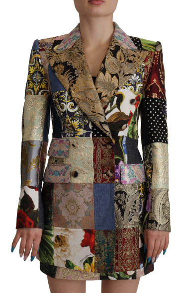 Multicolor Double-Breasted Patchwork Jacquard Blazer Jacket Multicolor Double-Breasted Patchwork Jacquard Blazer Jacket