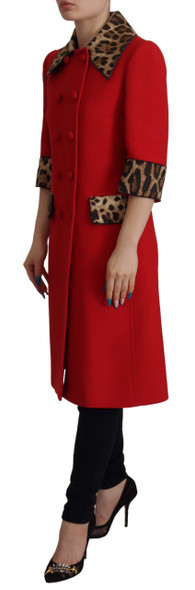 Dolce & Gabbana Red Leopard Wool Trenchcoat Jacket Dolce & Gabbana Red Leopard Wool Trenchcoat Jacket