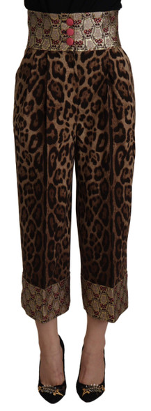 Dolce & Gabbana Brown Leopard Gold Jacquard High Waist Pants Dolce & Gabbana Brown Leopard Gold Jacquard High Waist Pants