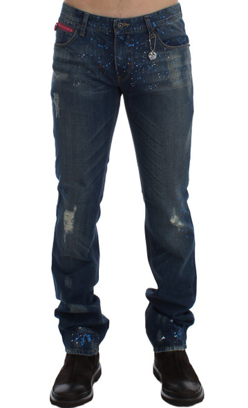 Blue Wash Paint Slim Fit Pants Jeans Blue Wash Paint Slim Fit Pants Jeans