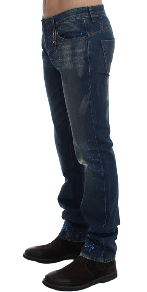 Blue Wash Paint Slim Fit Pants Jeans Blue Wash Paint Slim Fit Pants Jeans