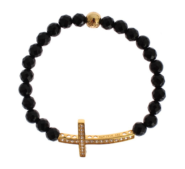 Agate Stone Gold CZ Cross 925 Silver Bracelet Agate Stone Gold CZ Cross 925 Silver Bracelet