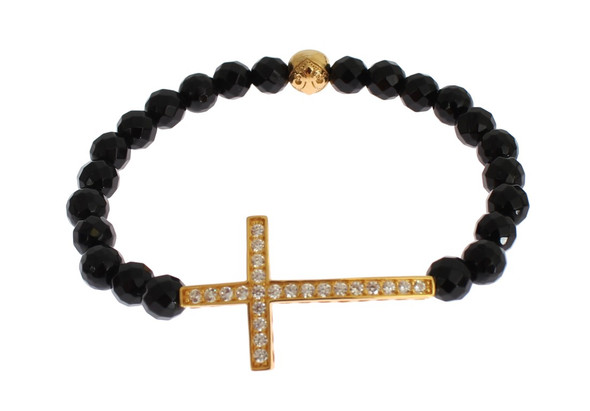 Agate Stone Gold CZ Cross 925 Silver Bracelet Agate Stone Gold CZ Cross 925 Silver Bracelet