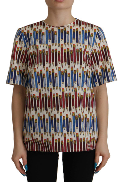 Dolce & Gabbana White Pencil Print Cotton T-shirt Blouse Dolce & Gabbana White Pencil Print Cotton T-shirt Blouse