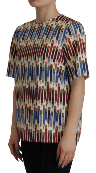 Dolce & Gabbana White Pencil Print Cotton T-shirt Blouse Dolce & Gabbana White Pencil Print Cotton T-shirt Blouse