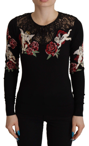 Black Lace Angel Roses Cardigan Sweater Black Lace Angel Roses Cardigan Sweater