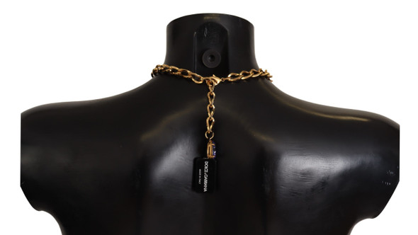Dolce & Gabbana Gold Brass Crystal Purple Pink Pearl Pendants Necklace Dolce & Gabbana Gold Brass Crystal Purple Pink Pearl Pendants Necklace