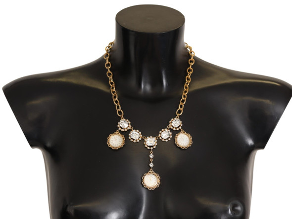 Dolce & Gabbana Gold Clock Statement Crystal Chain Necklace Dolce & Gabbana Gold Clock Statement Crystal Chain Necklace
