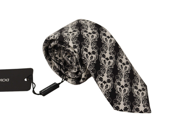 Dolce & Gabbana Black White Flower 100% Silk Print Adjustable Accessory Tie Dolce & Gabbana Black White Flower 100% Silk Print Adjustable Accessory Tie