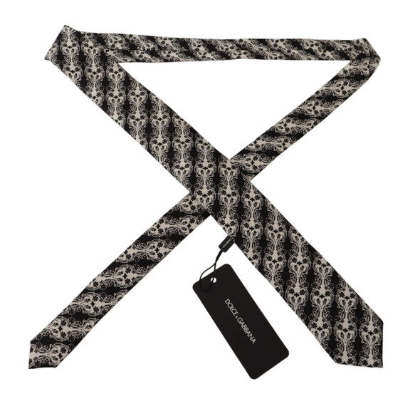 Dolce & Gabbana Black White Flower 100% Silk Print Adjustable Accessory Tie Dolce & Gabbana Black White Flower 100% Silk Print Adjustable Accessory Tie