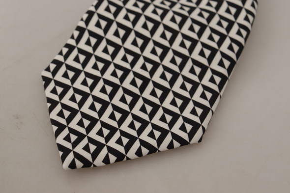 Dolce & Gabbana Black White Geometric 100% Silk Adjustable Accessory Tie Dolce & Gabbana Black White Geometric 100% Silk Adjustable Accessory Tie