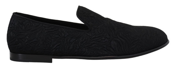 Dolce & Gabbana Black Floral Jacquard Slippers Loafers Shoes Dolce & Gabbana Black Floral Jacquard Slippers Loafers Shoes