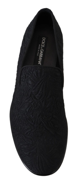 Dolce & Gabbana Black Floral Jacquard Slippers Loafers Shoes Dolce & Gabbana Black Floral Jacquard Slippers Loafers Shoes