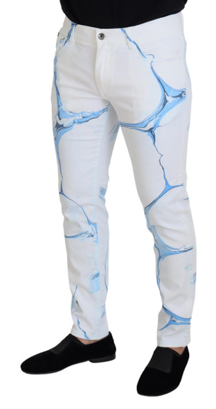 Dolce & Gabbana White Blue Denim Cotton Jeans Stretch Skinny Fit Pant Dolce & Gabbana White Blue Denim Cotton Jeans Stretch Skinny Fit Pant