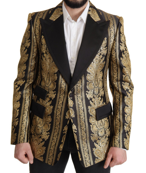 Dolce & Gabbana Black Gold Jacquard Single Breasted Blazer Dolce & Gabbana Black Gold Jacquard Single Breasted Blazer