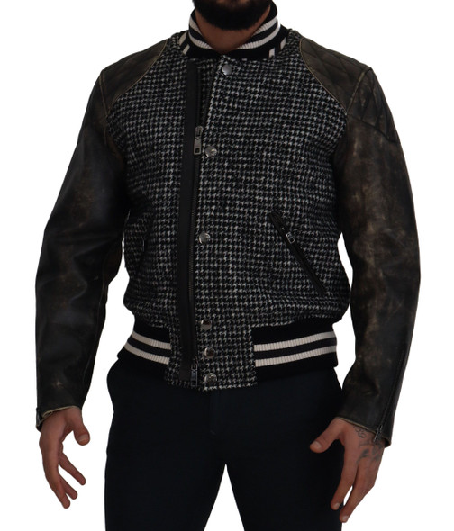 Dolce & Gabbana Black Houndstooth Polyester Bomber Jacket Dolce & Gabbana Black Houndstooth Polyester Bomber Jacket