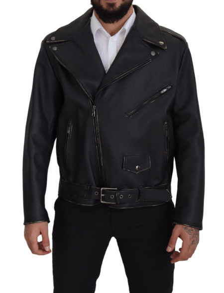 Dolce & Gabbana Black Leather Biker Coat Zipper Jacket Dolce & Gabbana Black Leather Biker Coat Zipper Jacket