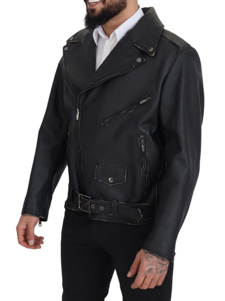 Dolce & Gabbana Black Leather Biker Coat Zipper Jacket Dolce & Gabbana Black Leather Biker Coat Zipper Jacket