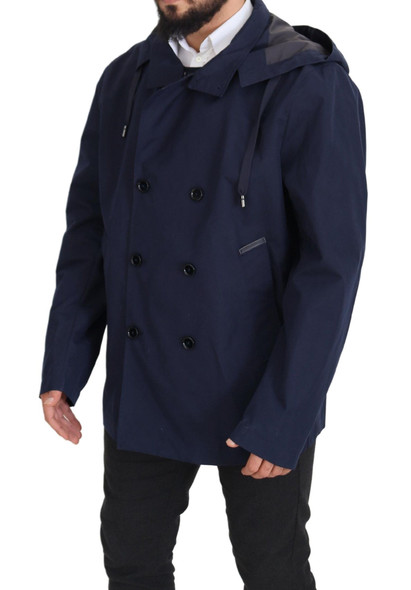 Dolce & Gabbana Blue Hooded Double Breasted Coat Jacket Dolce & Gabbana Blue Hooded Double Breasted Coat Jacket
