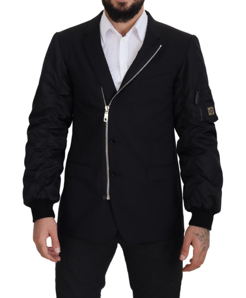 Dolce & Gabbana Black Wool Full Zip Long Sleeves Jacket Dolce & Gabbana Black Wool Full Zip Long Sleeves Jacket