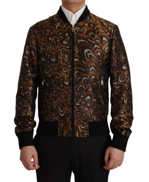 Dolce & Gabbana Brown Feather Full Zip Blouson Jacket Dolce & Gabbana Brown Feather Full Zip Blouson Jacket