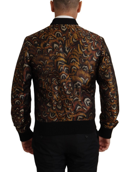 Dolce & Gabbana Brown Feather Full Zip Blouson Jacket Dolce & Gabbana Brown Feather Full Zip Blouson Jacket