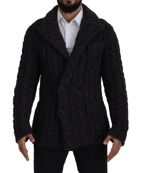 Dolce & Gabbana Black Wool Knit Double Breasted Coat Jacket Dolce & Gabbana Black Wool Knit Double Breasted Coat Jacket