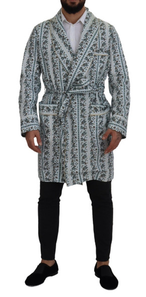 Blue Floral Cotton Robe Coat Jacket Blue Floral Cotton Robe Coat Jacket