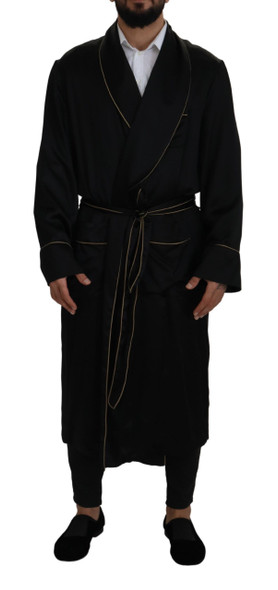 Black 100% Silk Robe Coat Wrap Jacket Black 100% Silk Robe Coat Wrap Jacket