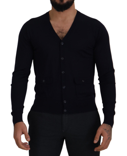 Dolce & Gabbana Blue Wool STAFF Down Cardigan Sweater Dolce & Gabbana Blue Wool STAFF Down Cardigan Sweater
