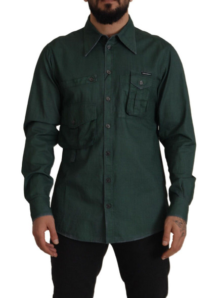Dolce & Gabbana Dark Green Button Down Long Sleeves Shirt Dolce & Gabbana Dark Green Button Down Long Sleeves Shirt