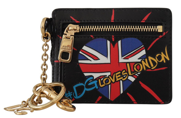 Black Leather #DGLovesLondon Keyring Cardholder Coin Case Black Leather #DGLovesLondon Keyring Cardholder Coin Case