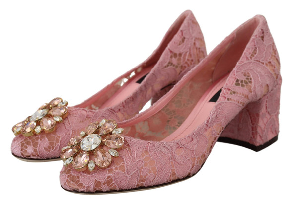 Dolce & Gabbana Pink Taormina Lace Crystal Pumps Pastel Shoes Dolce & Gabbana Pink Taormina Lace Crystal Pumps Pastel Shoes