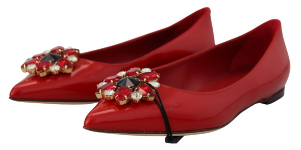 Red Leather Crystals Loafers Flats Shoes Red Leather Crystals Loafers Flats Shoes