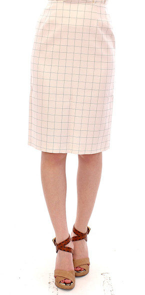 White Cotton Checkered Pencil Skirt White Cotton Checkered Pencil Skirt