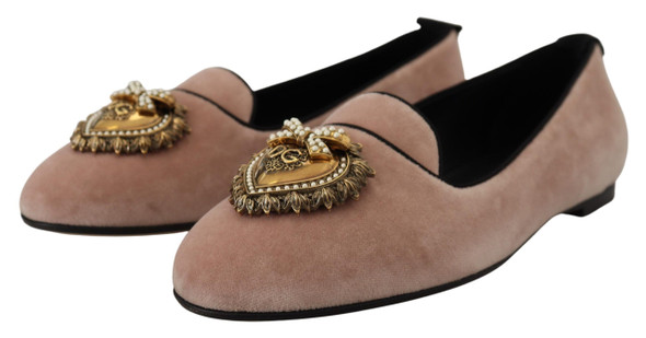 Dolce & Gabbana Pink Velvet Slip Ons Loafers Flats Shoes Dolce & Gabbana Pink Velvet Slip Ons Loafers Flats Shoes