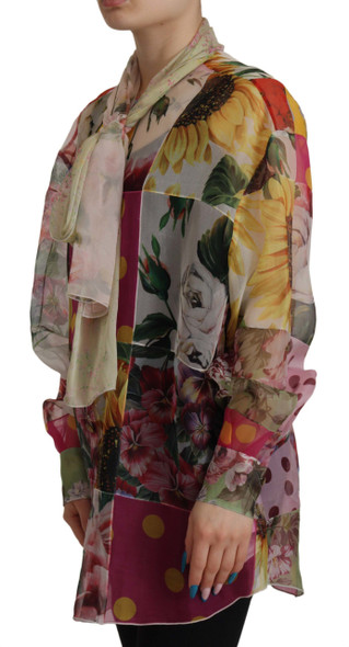 Dolce & Gabbana Multicolor Ascot Collar Patchwork Blouse Top Dolce & Gabbana Multicolor Ascot Collar Patchwork Blouse Top