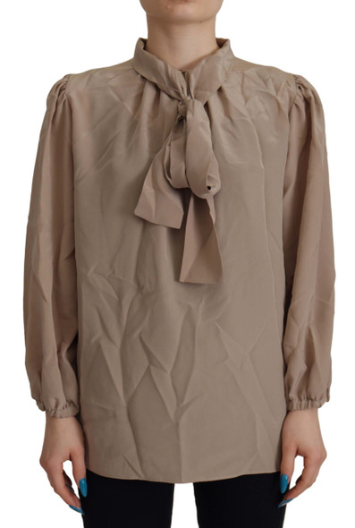 Brown Waistband Sleeves Ascot Collar Top Blouse Brown Waistband Sleeves Ascot Collar Top Blouse
