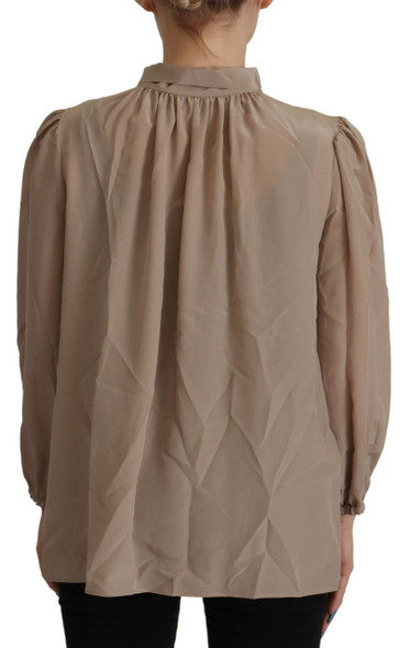 Brown Waistband Sleeves Ascot Collar Top Blouse Brown Waistband Sleeves Ascot Collar Top Blouse