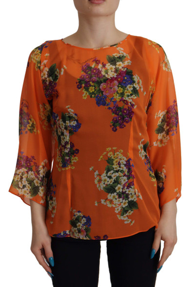 Dolce & Gabbana Orange Floral Print Long Sleeve Blouse Dolce & Gabbana Orange Floral Print Long Sleeve Blouse