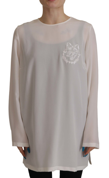 White Silk DG Logo Embroidered Long Sleeves Blouse White Silk DG Logo Embroidered Long Sleeves Blouse