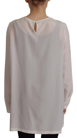 White Silk DG Logo Embroidered Long Sleeves Blouse White Silk DG Logo Embroidered Long Sleeves Blouse