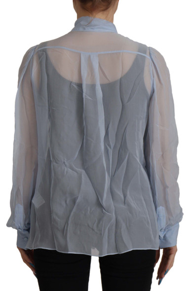Light Blue Silk Ascot Collar Long Sleeves Top Light Blue Silk Ascot Collar Long Sleeves Top
