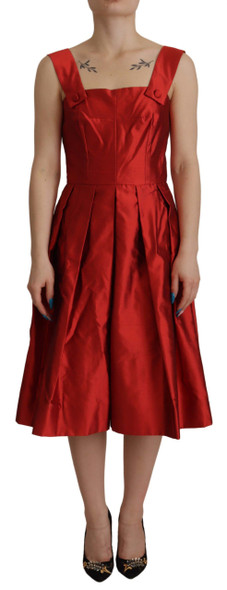 Dolce & Gabbana Red A-line Pleated Satin Silk Dress Dolce & Gabbana Red A-line Pleated Satin Silk Dress