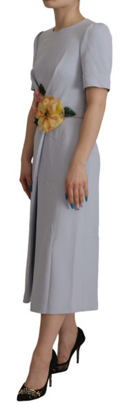 Blue Floral Applique Midi Viscose Dress Blue Floral Applique Midi Viscose Dress