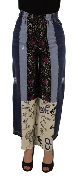 Dolce & Gabbana Multicolor Patchwork DG Fashion Wide Leg Denim Pant Dolce & Gabbana Multicolor Patchwork DG Fashion Wide Leg Denim Pant