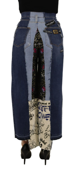 Dolce & Gabbana Multicolor Patchwork DG Fashion Wide Leg Denim Pant Dolce & Gabbana Multicolor Patchwork DG Fashion Wide Leg Denim Pant