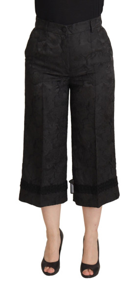 Dolce & Gabbana Black Brocade Cropped High Waist Pants Dolce & Gabbana Black Brocade Cropped High Waist Pants