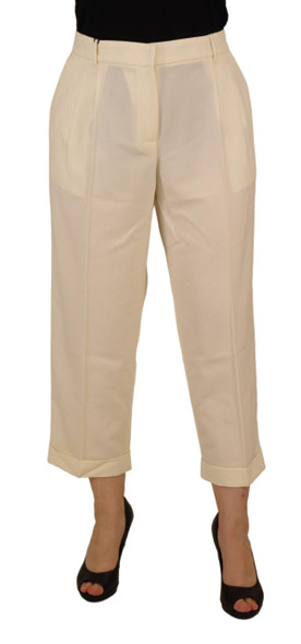 Ivory High Waist Cropped Folded Hem Trousers Pants Ivory High Waist Cropped Folded Hem Trousers Pants